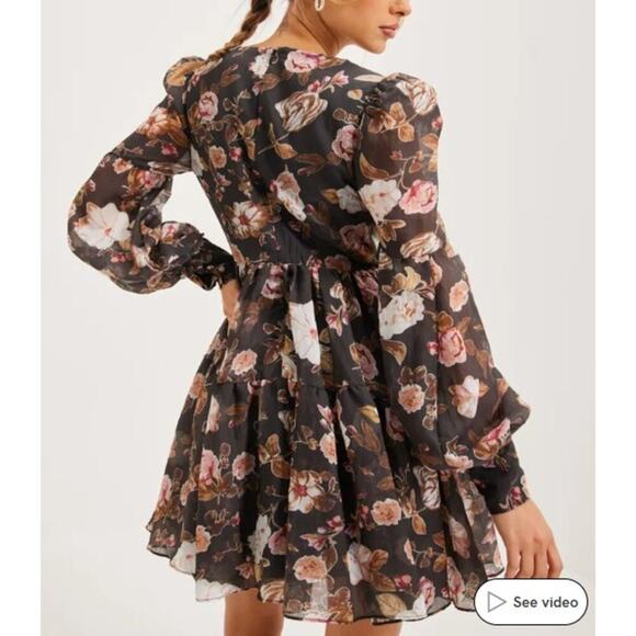 Bardot Reign Floral Long Sleeve Minidress Size S Fall Homecoming Party Wedding - Picture 2 of 12